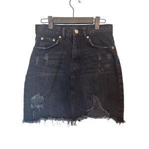 2/$30 Zara Black Medium Distressed Denim Mini Skirt Frayed Hem